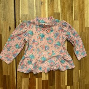 Vintage McKids Girls Pink Floral Polka Dot Peplum Top Mock Neck Made in USA 2T